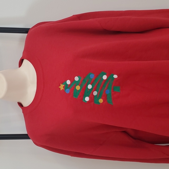 Vintage Jerzees Super Sweater sweatshirt red Christmas Tree size XL - Picture 2 of 7